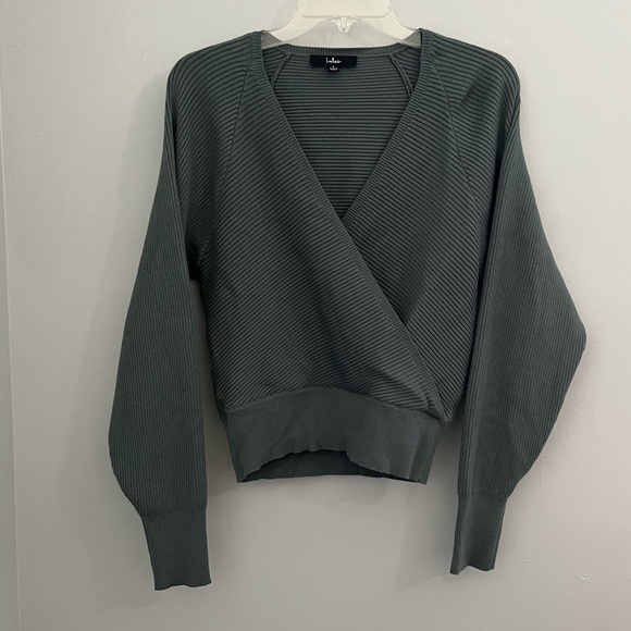 Lulu’s Cuddlesome Sage Green Surplice Ribbed Knit Sweater - Picture 2 of 9